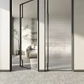 Modern Sliding Interior Door With Perforated Metal Design And Black Frame