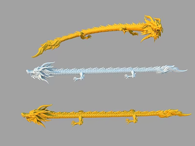 Three Chinese Dragon Decorative Sculptures Featuring Yellow White Long Bodies 3d model