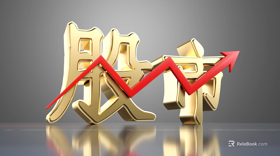 Business Equipment For Stock Market With Golden Characters And Rising Arrow 3d model 