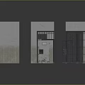 Three Architectural Wall Structure Models With Door Window And Metal Railings Design