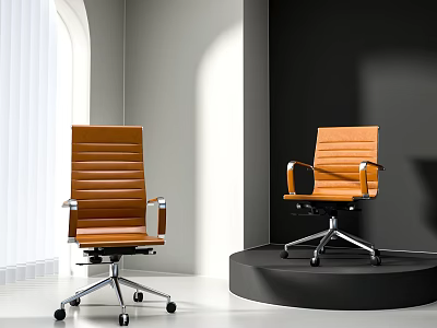 Modern Orange Leather Office Chair With Armrests Metal Swivel Base And Wheels 3d model