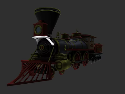 Vintage Steam Train Locomotive with Classic Black Red Design and Iron Wheels 3d model