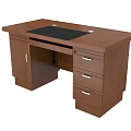 Brown Wooden Office Desk With Black Top Surface And Cabinet Design