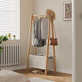 Wooden Storage Cabinet With Hanging Clothes Hat Brown Bag And Storage Basket