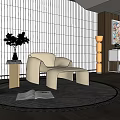 Modern Beige Leisure Chair With Side Table Potted Plant Floor Lamp Rug And Bright Interior