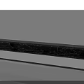Modern Bar Counter With Striped Panel Black And Brown Trim Warm Lighting