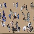Multiple Medical Staff And Patients Interacting In Clinical Setting With Wheelchairs And Treatment Activities