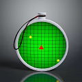 Circular Green Grid Device With Red Triangle And Yellow Dots Hanging Rope Design