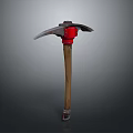 Durable Hardware Tool Pickaxe With Red Head And Wooden Handle 3d model