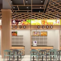 Modern Restaurant Interior With Food Counters Menu Displays And Tables In Bright Spacious Dining Area
