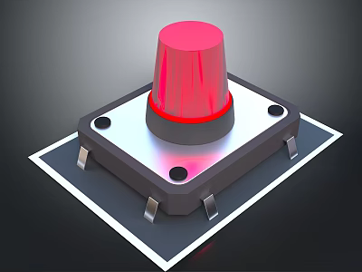 Red Warning Light With Square Base Mounting Holes And Illuminated Top 3d model