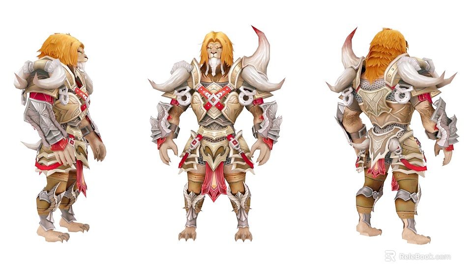 Lion Like Game Character In Armor With Horned Shoulders 3d model 