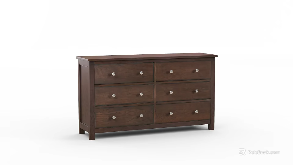 Brown Wooden Sideboard with Six Drawers for Dining Room Storage Solution 3d model