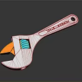 Adjustable Wrench With Orange Jaw Blue Spring White Handle And Reflection On Dark Surface