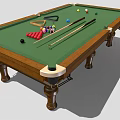 Billiard Table Sports Equipment With Green Cloth Balls Cues And Triangle Rack
