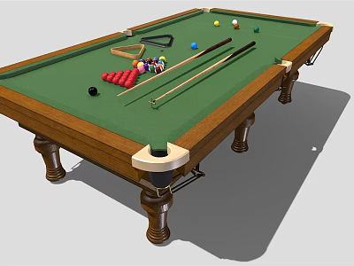 Billiard Table Sports Equipment With Green Cloth Balls Cues And Triangle Rack 3d model