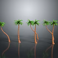 Six Curved Palm Trees With Brown Trunks Green Fronds And Gray Background Reflections