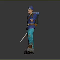 Game Movie Character Wearing Blue Uniform Hat Backpack Holding Rifle Standing On Gray Base