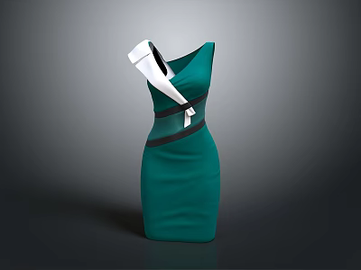 Modern Green Dress Sculpture With White And Black Accents And Sleek Design 3d model