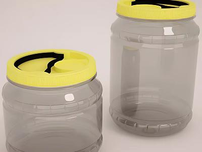 Transparent Plastic Storage Jars With Yellow Lids And Black Handles For Home Use 3d model