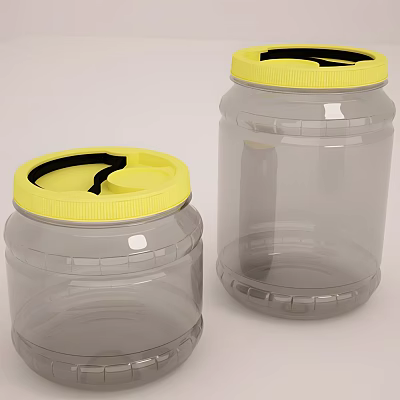 Transparent Plastic Storage Jars With Yellow Lids And Black Handles For Home Use 3d model