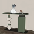 Modern Console Table With Green Tabletop White Vase Stone Ball Base And Green Column 3d model