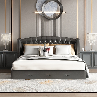 European-style Light Luxury Bedroom Double Bed 3d model