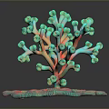 Vibrant Abstract 3D Structure With Green Red Branching And Coiled Curved Parts