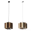 Two Minimalist Modern Oak Wooden Pendant Lights With Layered Sculptural Design