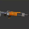 Detailed Futuristic Orange Blue Metallic Weapon With Sleek Grip And Barrel