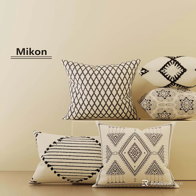 Mikon Black And White Decorative Pillows With Various Geometric Patterns And Designs 3d model 