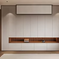 Modern Bedroom Interior With Wooden Headboard Wardrobe Dressing Table And White Rug