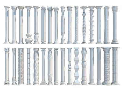 Various Decorative Roman Columns With Different Patterns And Architectural Designs 3d model