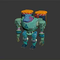 Detailed Teal Robot Design With Orange Top Parts And Mechanical Arms Legs