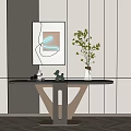 Modern Console Table With Framed Artwork Green Plant And Decorative Items 3d model