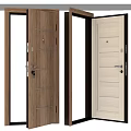 Modern Security Doors With Wooden Texture And Beige Panels Safety Locks And Metal Handles
