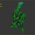 Abstract Organic Sculpture With Vibrant Green Blue Purple Curved Swirling Forms And Glossy Texture