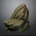 Natural Rock Stone Chair With Rough Surface Texture And Green Moss Accents