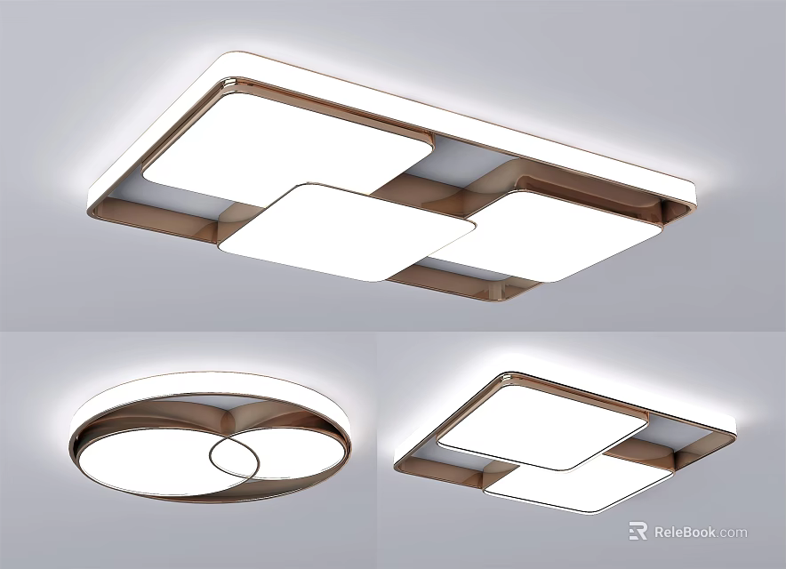 Modern Minimalist Ceiling Light With Square Round Design White Panel And Brown Frame 3d model