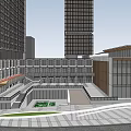 Modern Office Building Exterior With Tall Skyscrapers Open Plaza And Greenery