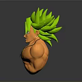 Powerful Game Movie Character With Green Spiky Hair Orange Skin And Blue Gem Necklace