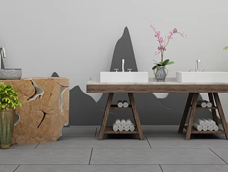 New Chinese Bathroom Cabinet Basin Cabinet Combination 3d model