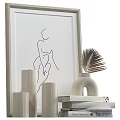 Minimalist Decorative Ornament Set With Female Silhouette Line Art White Vase Palm Leaf Candles