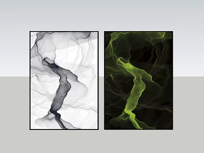 Abstract Canvas Wall Art Prints With Black White Green Flowing Lines 3d model