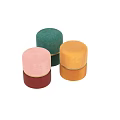 Velvet Ottoman Pouf Set In Multiple Colors With Soft Upholstery And Gold Trim