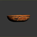 Intricate Handcrafted Orange Decorative Bowl With Black Floral And Bird Patterns