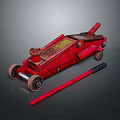 Red Hydraulic Car Jack with Handle and Wheels for Automotive Repair Tasks