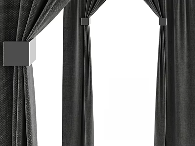 Gray Fabric Curtains with Square Metal Holdbacks in Modern Home Interior 3d model