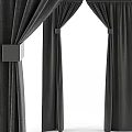 Gray Fabric Curtains with Square Metal Holdbacks in Modern Home Interior