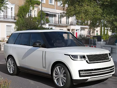 White Luxury Range Rover SUV Parked On Urban Street With Buildings And Trees 3d model